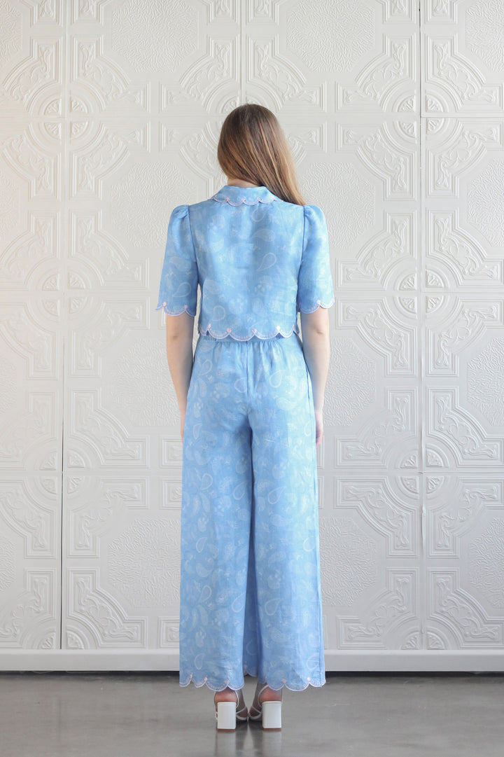 Embroidered Crop Shirt in Sky Paisley