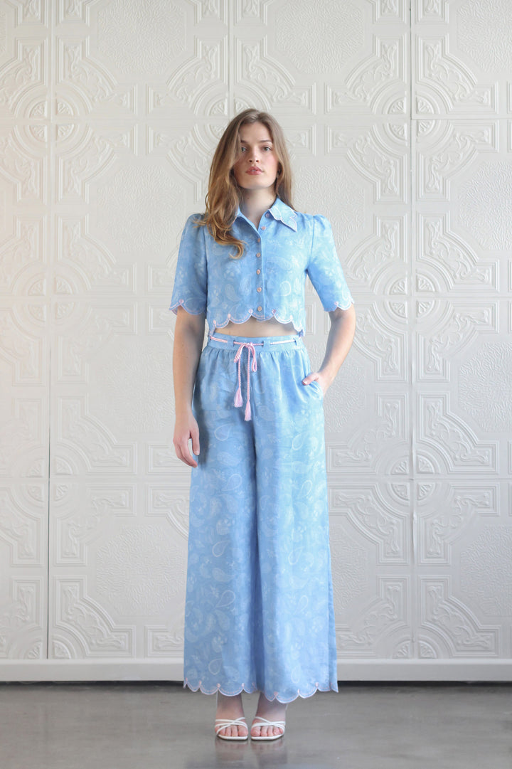 Scallop Pant in Sky Paisley