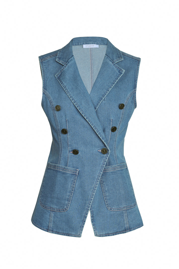 Sleeveless Blazer in Light Wash