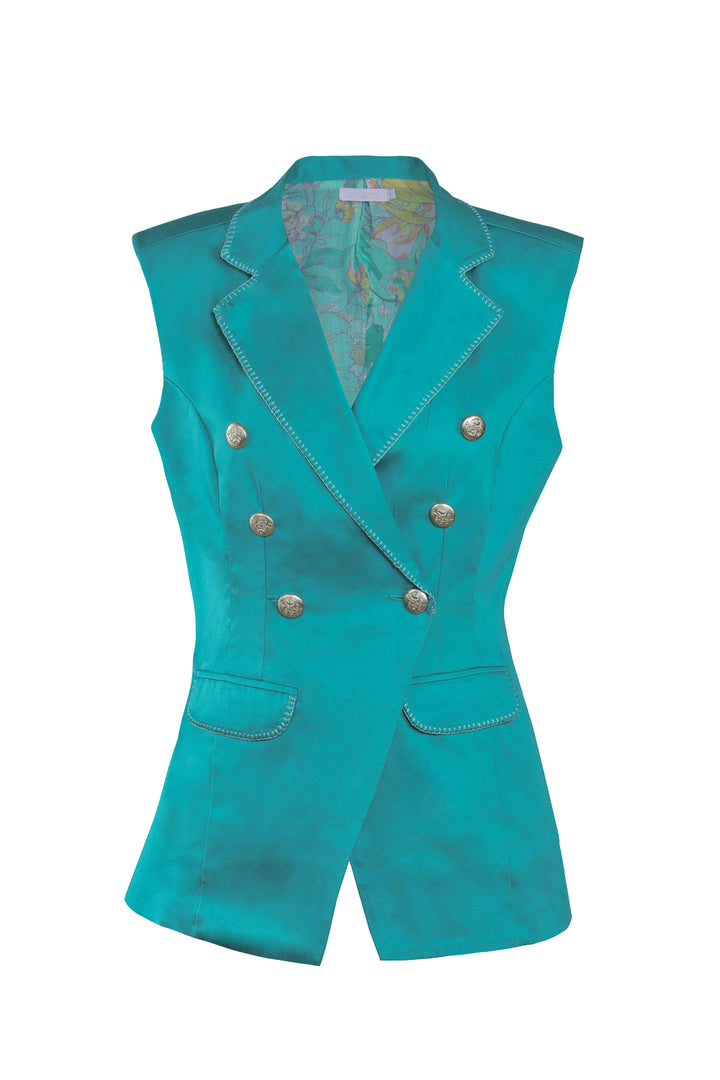 Sleeveless Blazer in Turquoise