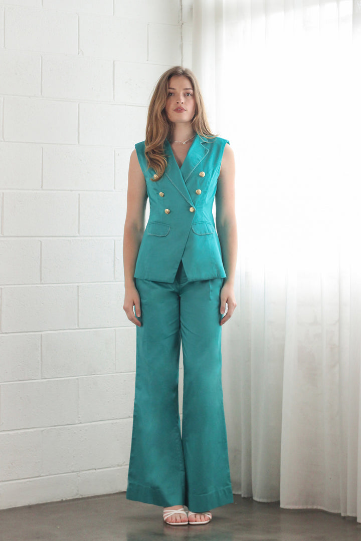 Sleeveless Blazer in Turquoise