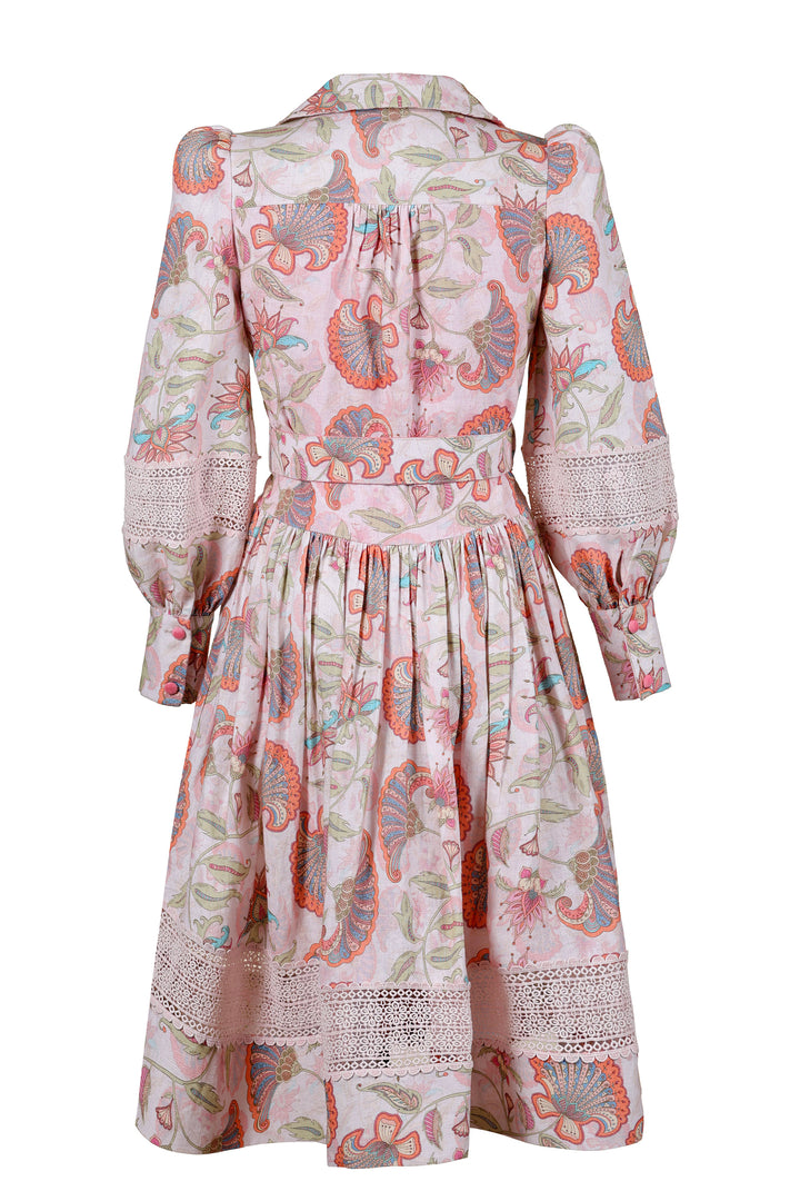 Spread Collar Trench Dress in Blush Florentine