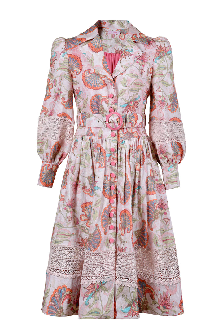 Spread Collar Trench Dress in Blush Florentine