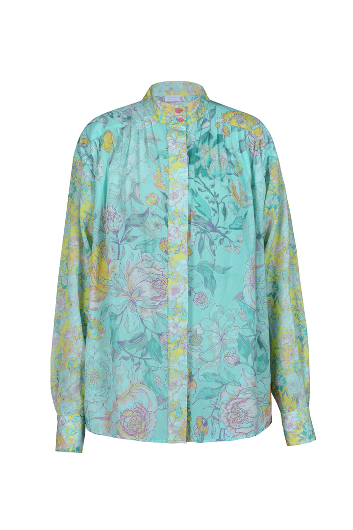 Stand Collar Billow Blouse in Rose Azure