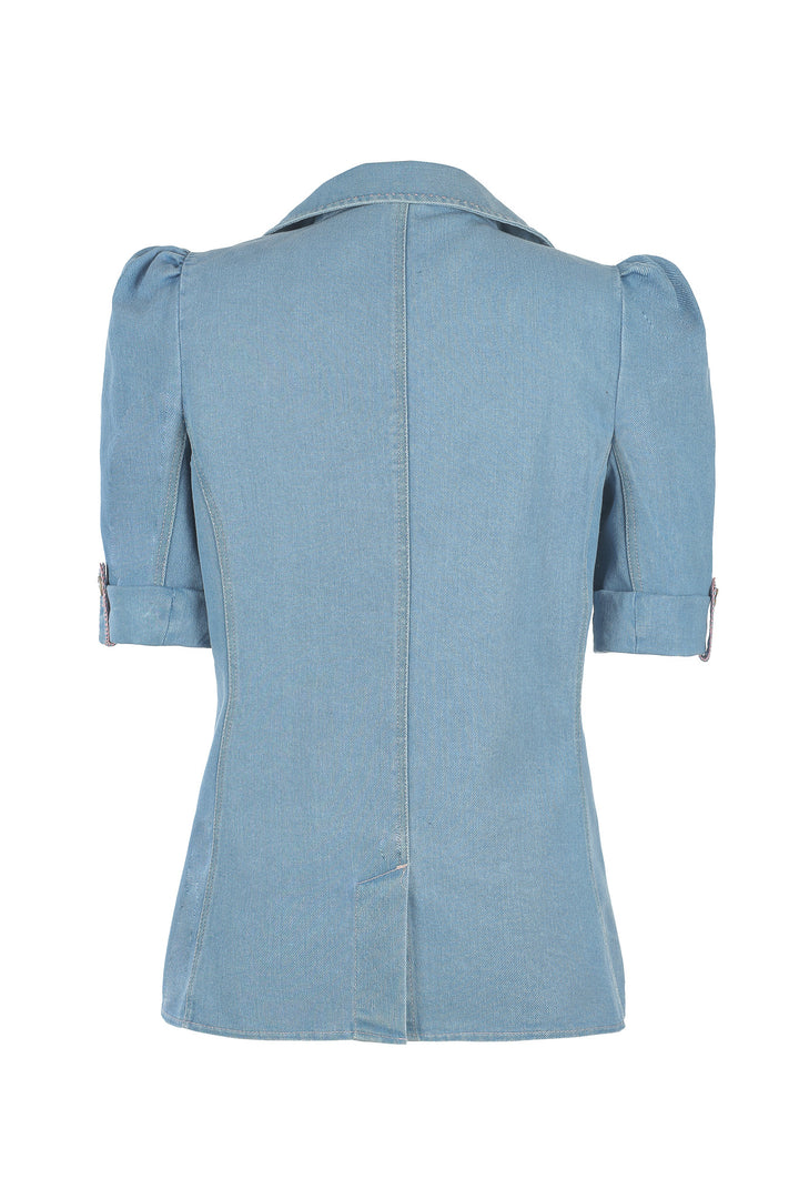 Short Sleeve Tailored Blazer in Light Wash