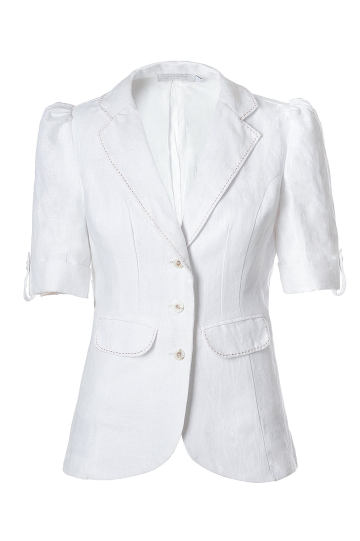 Short Sleeve Tailored Blazer in White