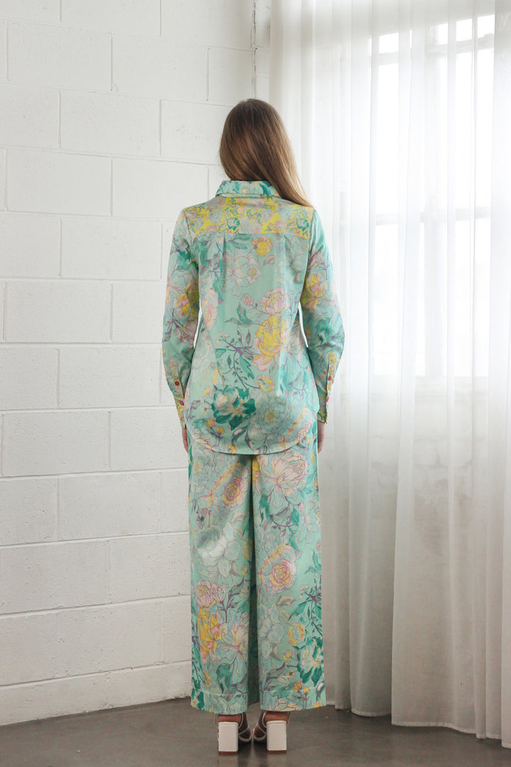 Elasticated High Waist Pant in Rose Azure