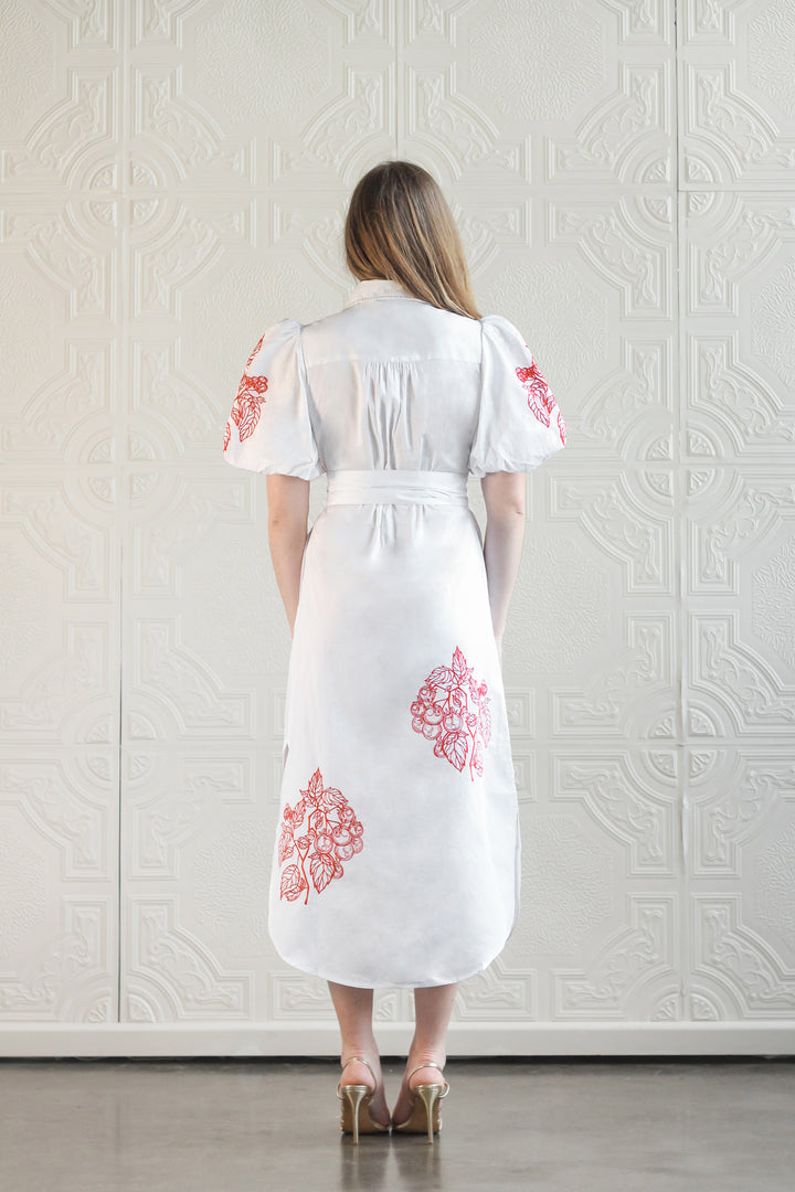 Puff Sleeve Shirt Dress in Tomato Anatomical