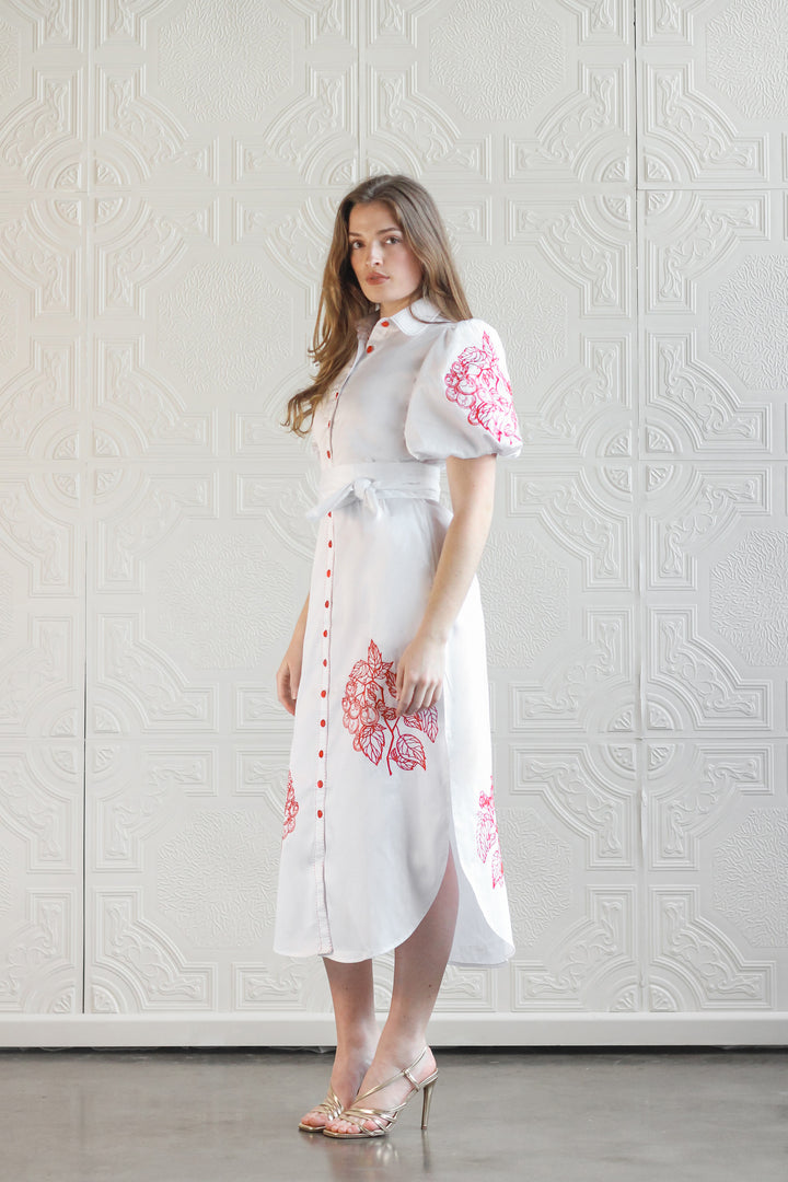 Puff Sleeve Shirt Dress in Tomato Anatomical