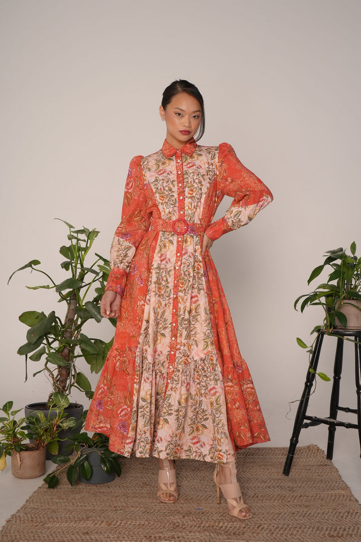 Trench Maxi Dress in Coral Vine