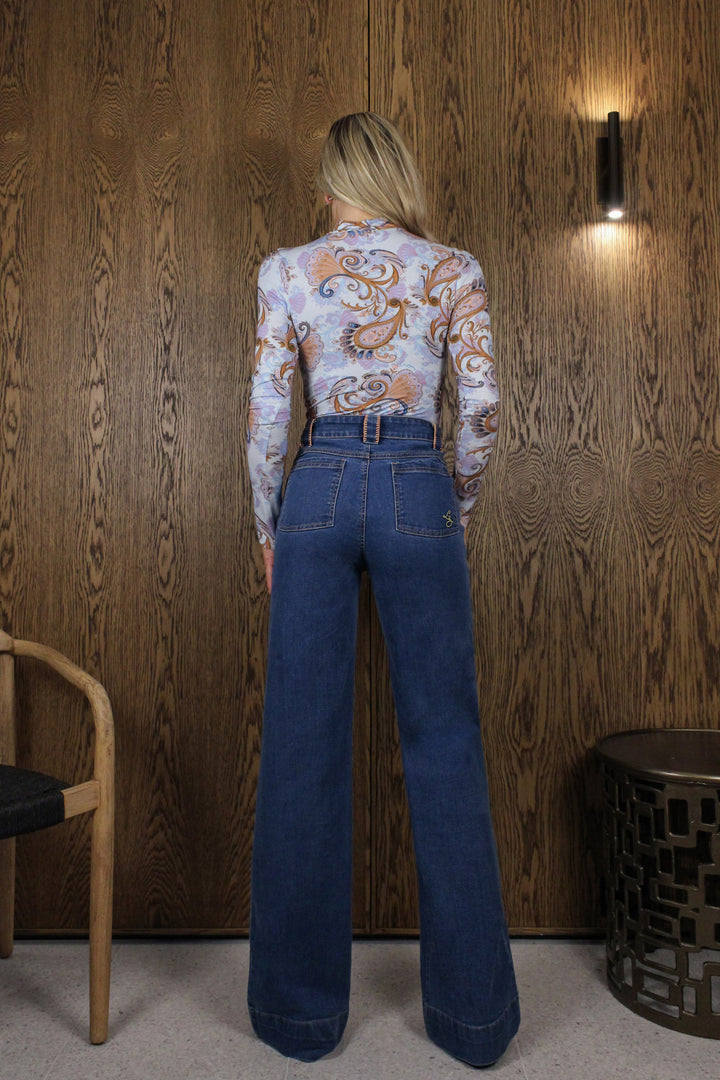 Turtleneck Long Sleeve Tee in Sky Flora