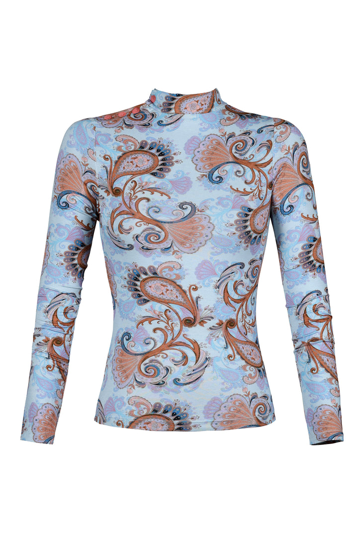 Turtleneck Long Sleeve Tee in Sky Flora