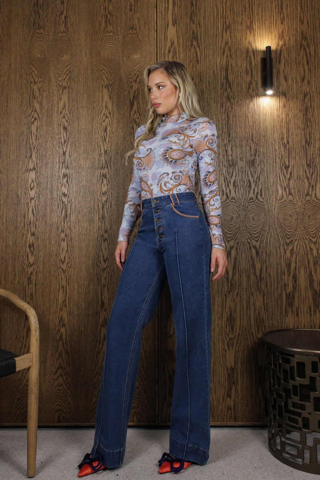 Turtleneck Long Sleeve Tee in Sky Flora