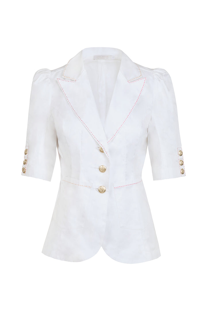 Short Sleeve Tailored Blazer in White and Gold