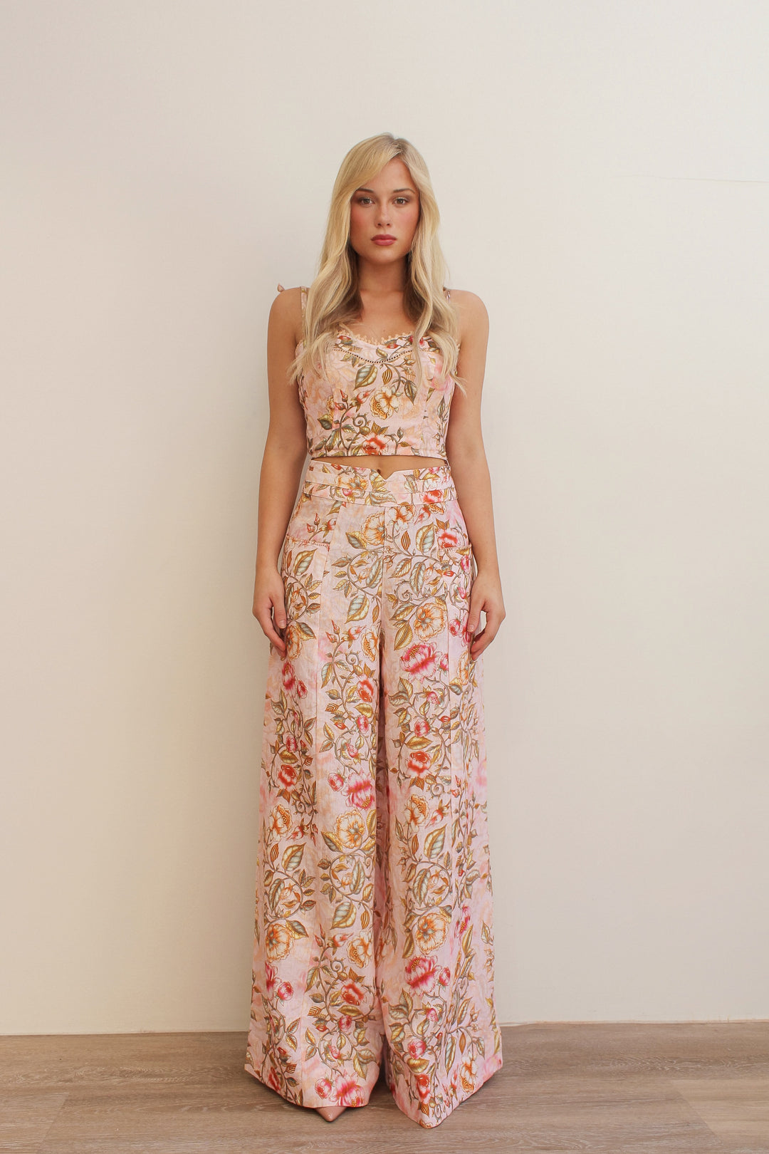 Wide Leg Bolero Pant in Blush Vine
