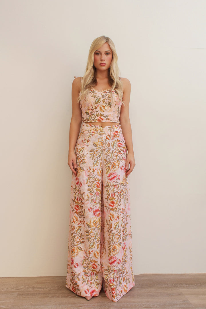 Wide Leg Bolero Pant in Blush Vine