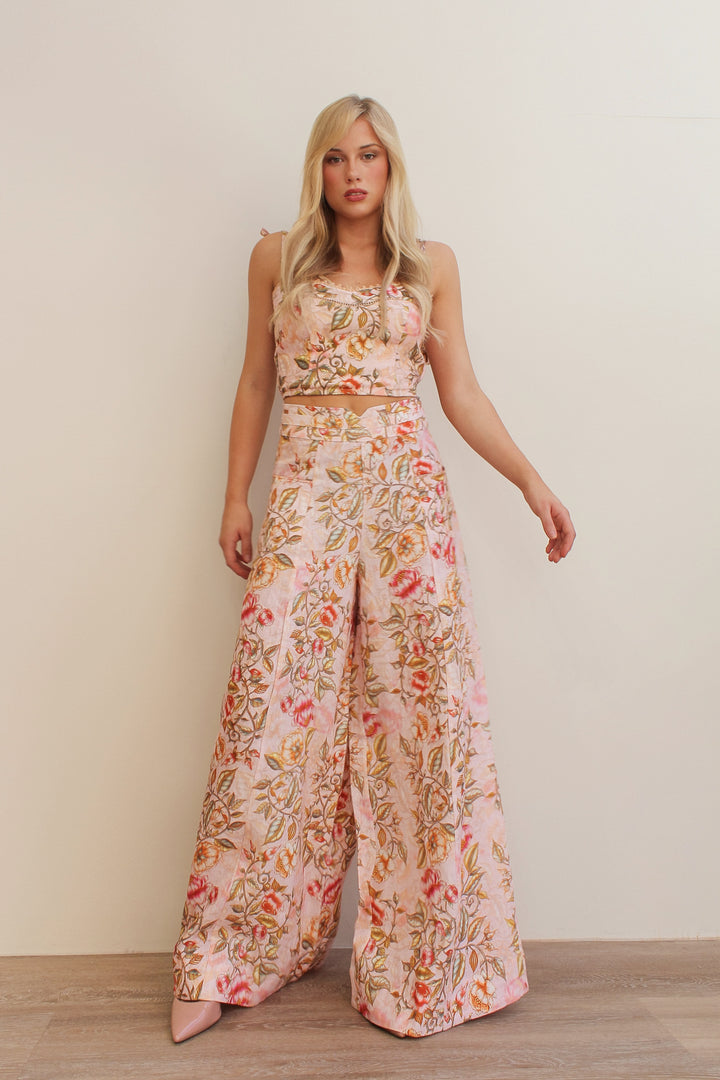 Wide Leg Bolero Pant in Blush Vine