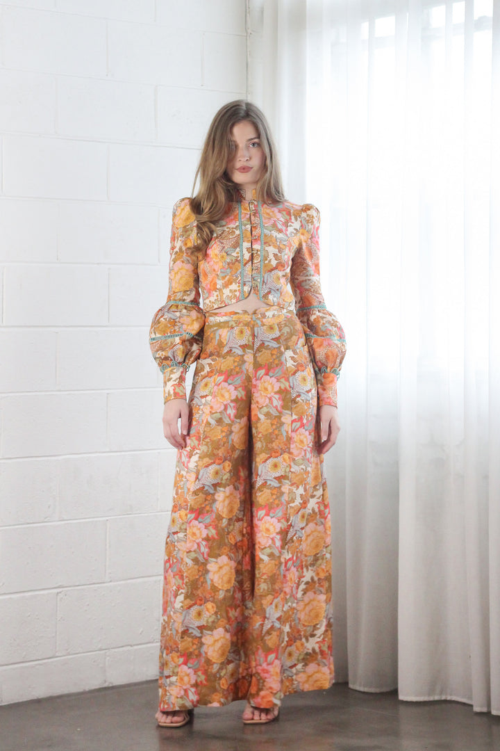 Wide Leg Bolero Pant in Champagne Picnic